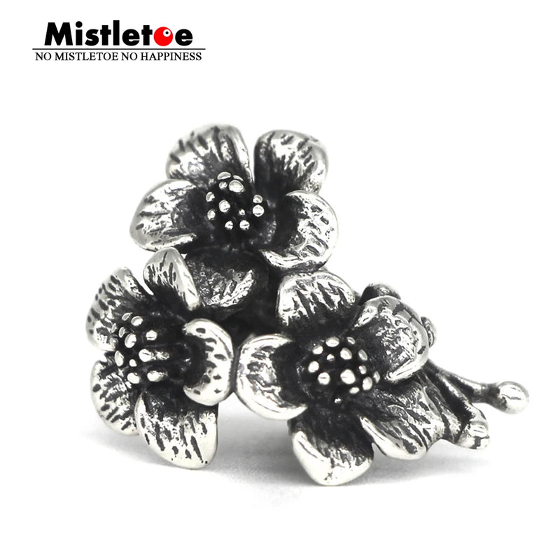 Mistletoe 925 Sterling Silver 3 Flowers Charm Bead for Bracelet