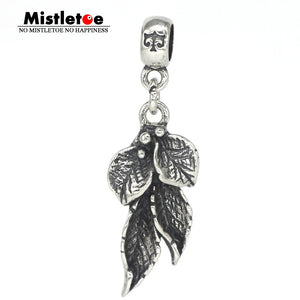925 Sterling Silver Mistletoe Leaf Charm Bead Fit European Bracelet
