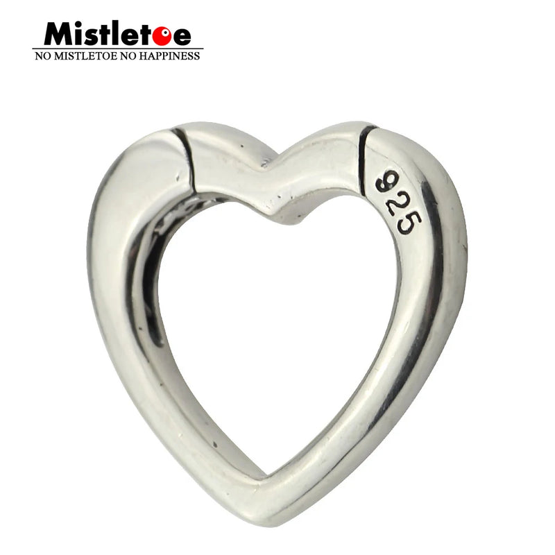 Mistletoe 925 Silver Heart Lock Lobster Clasp for European Troll Bracelets