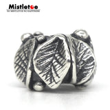 925 Sterling Silver Mistletoe Leaf Charm Bead for Bracelet