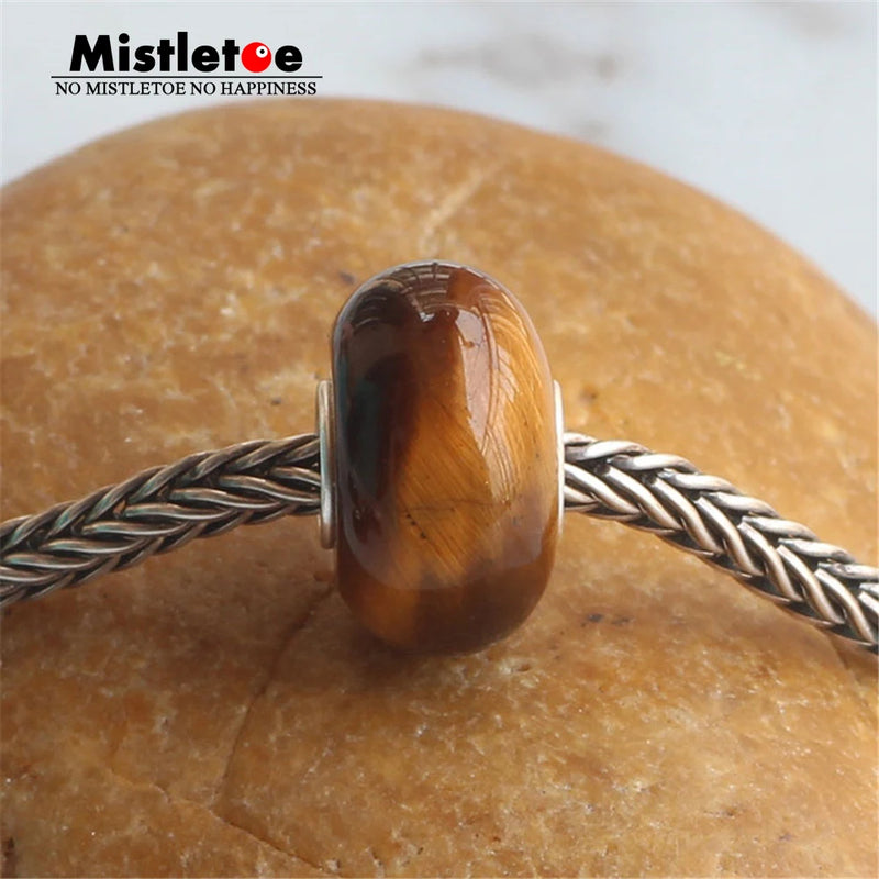 925 Sterling Silver Tiger Eye Stone Charm Bead for European Bracelet