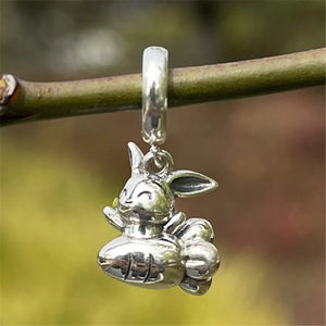 925 Sterling Silver Rabbit and Carrot Dangle Charm Pendant