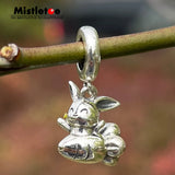 925 Sterling Silver Rabbit and Carrot Dangle Charm Pendant