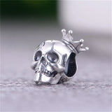 Sterling Silver Skull with Crown Charm Bead for Bracelet