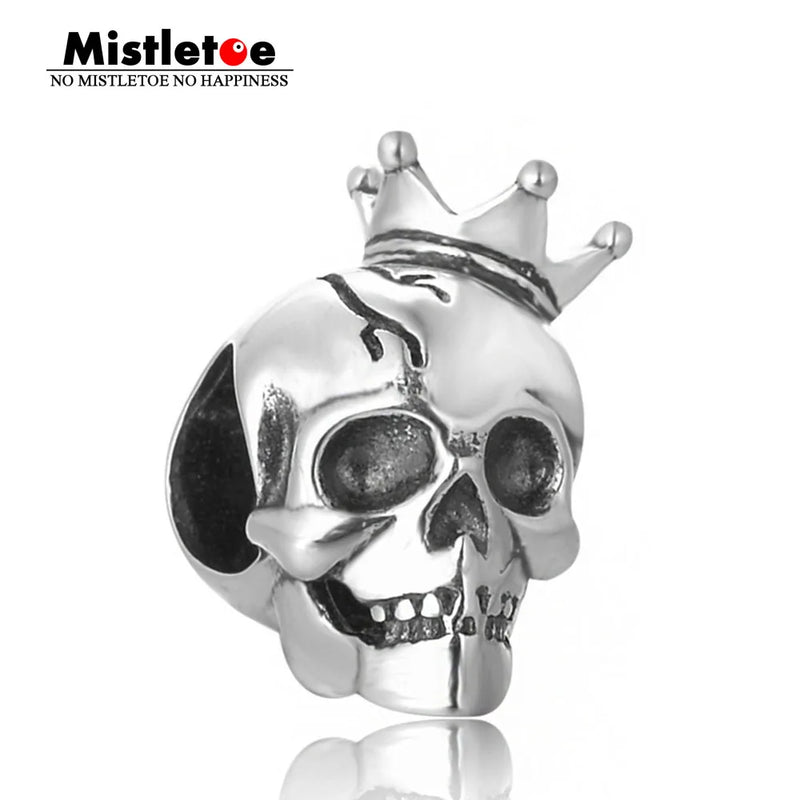 Sterling Silver Skull with Crown Charm Bead for Bracelet