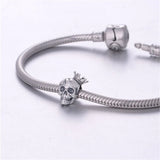 Sterling Silver Skull with Crown Charm Bead for Bracelet