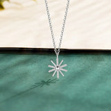925 Sterling Silver Sunflower Necklace Retro Zircon Charm Girl Party Gift