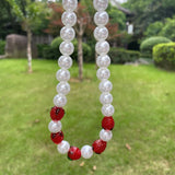 Miwens Pearl & Strawberry Statement Clavicle Necklace Vintage Chunky Choker