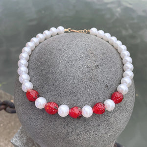 Miwens Pearl & Strawberry Statement Clavicle Necklace Vintage Chunky Choker