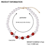 Miwens Pearl & Strawberry Statement Clavicle Necklace Vintage Chunky Choker