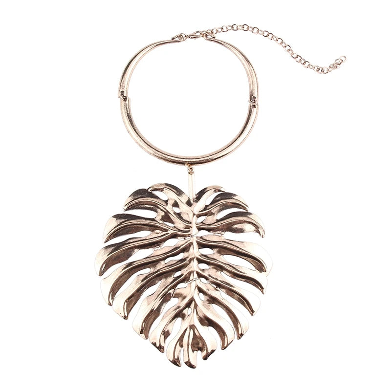 Vintage Punk Metal Leaf Silver Torques Necklace Choker