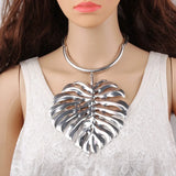 Vintage Punk Metal Leaf Silver Torques Necklace Choker