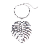Vintage Punk Metal Leaf Silver Torques Necklace Choker