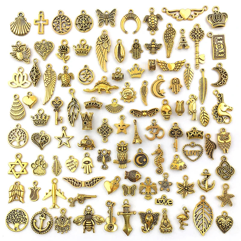 100Pcs Vintage Zinc Alloy Charms for DIY Jewelry Making