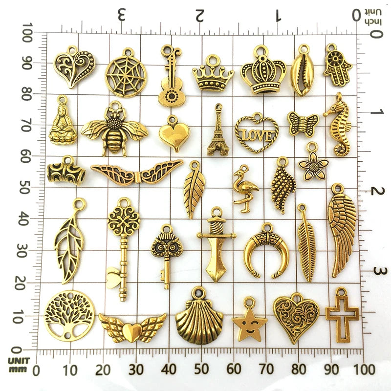 100Pcs Vintage Zinc Alloy Charms for DIY Jewelry Making
