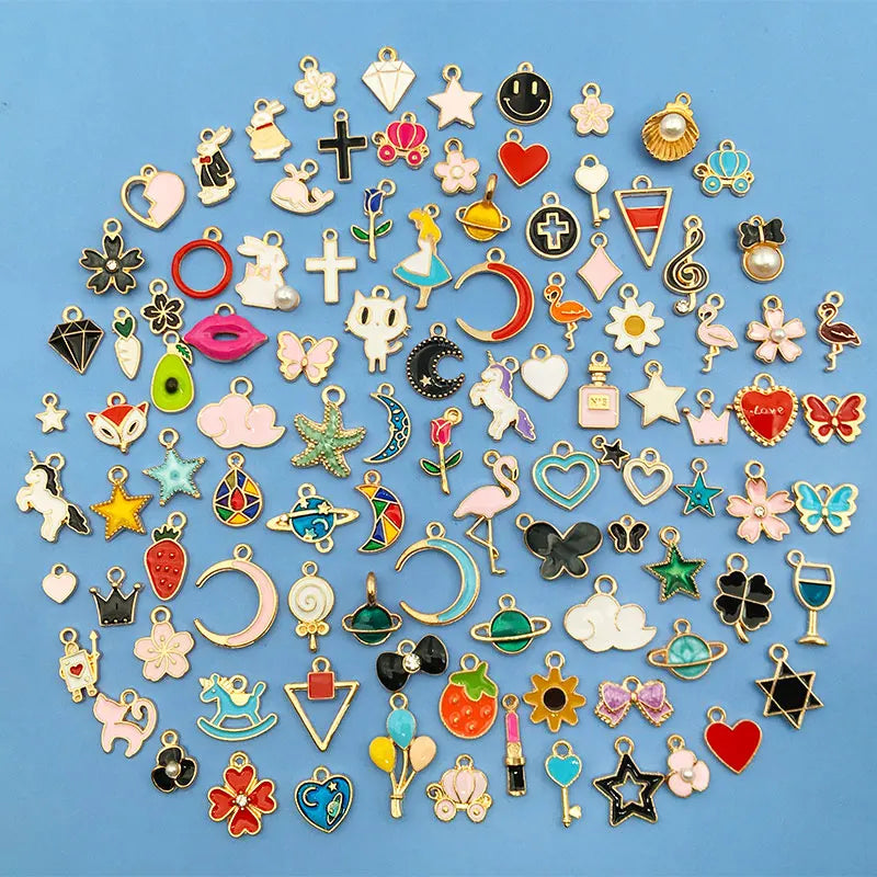 100pcs Enamel Plated Dangle Charms for Jewelry Making
