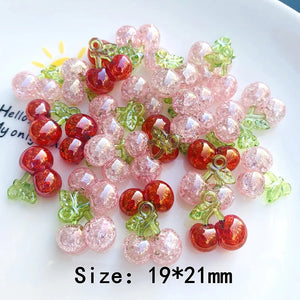 10pcs Acrylic Cherry Fruit Earring Charms Red Pink Cherries Pendant