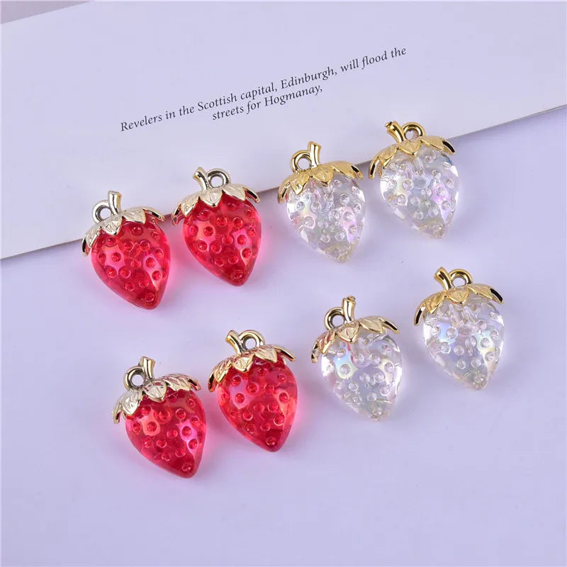 10pcs 3D Strawberry & Red Fruit Resin Charms Earring DIY Jewelry Accessories