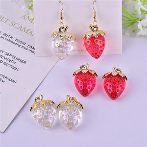 10pcs 3D Strawberry Bling Red Fruit Resin Charms Earring DIY Jewelry
