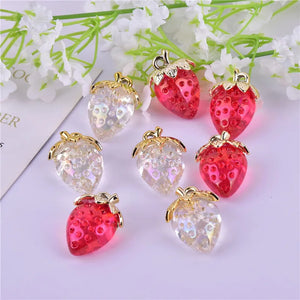 10pcs 3D Strawberry & Red Fruit Resin Charms Earring DIY Jewelry Accessories
