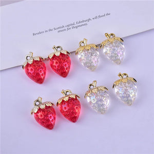 10pcs 3D Strawberry Bling Red Fruit Resin Charms Earring DIY Jewelry