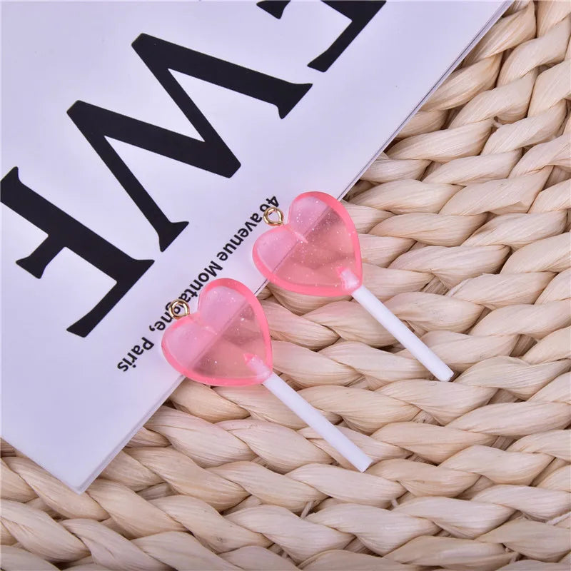 10pcs Heart Lollipop Resin Charms for Jewelry Making