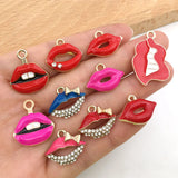 20Pcs Red Lips Mouth Charms Pendant for DIY Jewelry Making