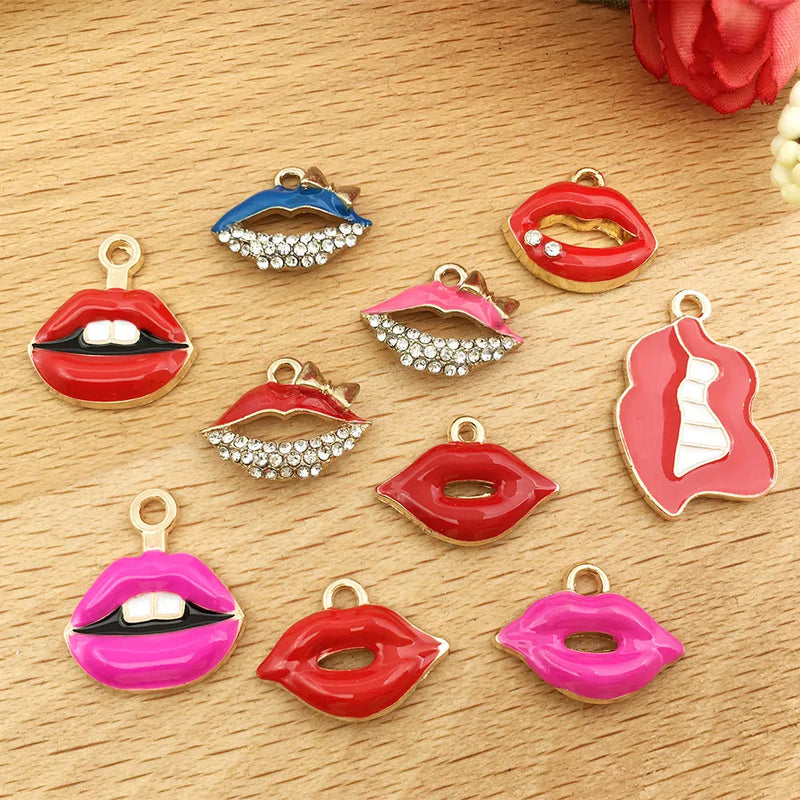 20Pcs Red Lips Mouth Charms Pendant for DIY Jewelry Making