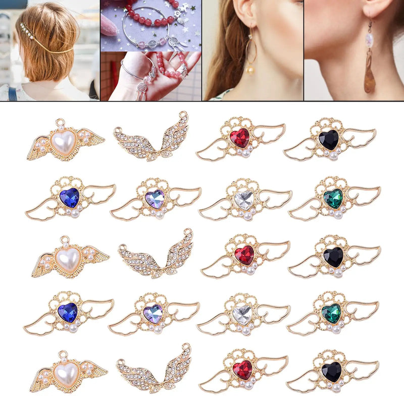 20Pcs Heart Wings Charms, Alloy Pendants for Jewelry Making, Bracelet Keychains