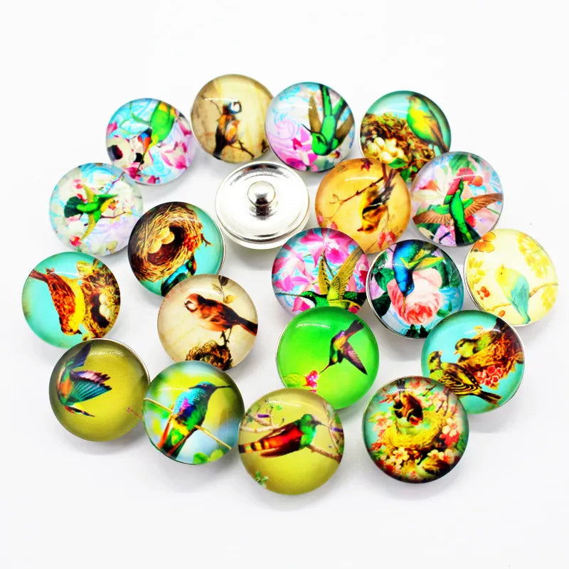 20pcs Woodpecker Snap Buttons Charms 18mm Zoology Glass Fit DIY Snap Bracelets