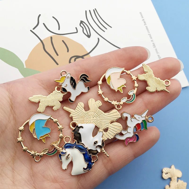 27pcs Enamel Unicorn Charms Colorful Animal Pendants DIY Jewelry Making