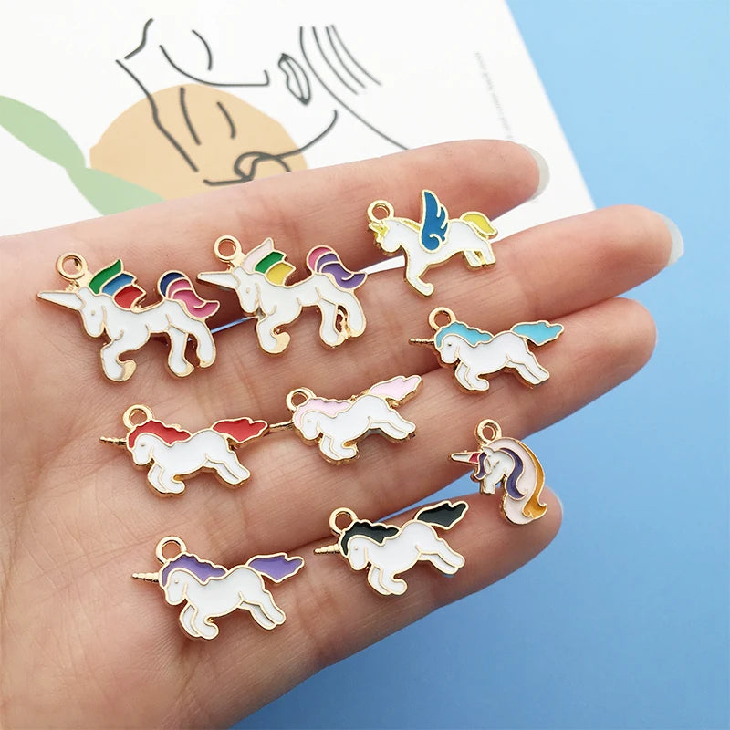 27pcs Enamel Unicorn Charms Colorful Animal Pendants DIY Jewelry Making