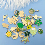 30pcs Green Enamel Dangle Charms for DIY Jewelry Making