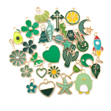 30pcs Green Enamel Dangle Charms for DIY Jewelry Making