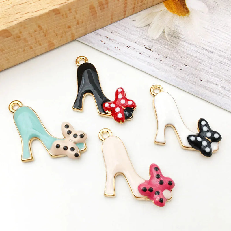 32pcs 4 Colors Mini Enamel High Heels Charms for DIY Jewelry Making