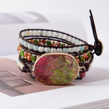 Boho Beadwork Chain Bracelet for Women Leather Wrap Bracelet