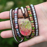 Boho Beadwork Chain Bracelet for Women Leather Wrap Bracelet