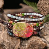 Boho Beadwork Chain Bracelet for Women Leather Wrap Bracelet