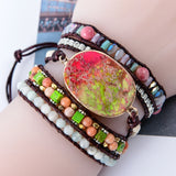Boho Beadwork Chain Bracelet for Women Leather Wrap Bracelet