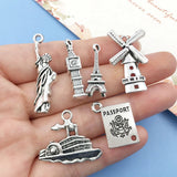 50pcs Travel Charms Tibetan Silver Pendants DIY Jewelry Findings