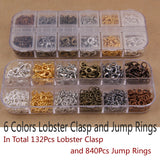 6 Colors 132Pcs Lobster Clasp & 840Pcs Jump Rings for Jewelry Making