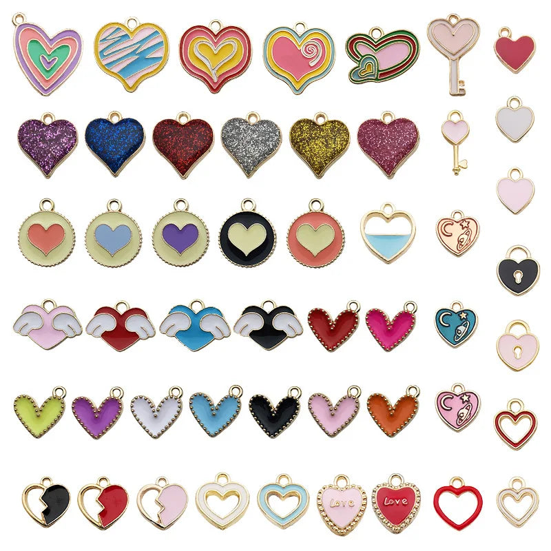Enamel Love Heart Charm for DIY Jewelry Making Keychain Necklace