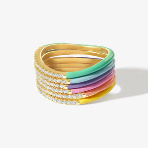 Colorful CZ Neon Enamel Slim Stacking Band Rings for Women