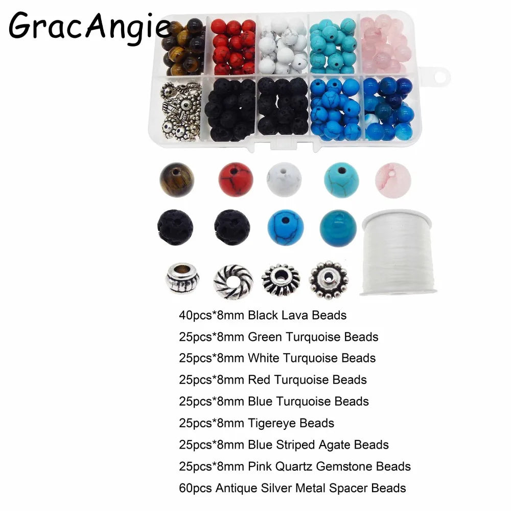 275pcs DIY Jewelry Findings Beads+Plastic Box+Cords+Caps