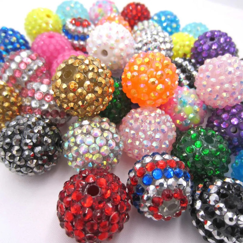 50Pcs 20mm Chunky Resin Rhinestone Ball Beads DIY Bubblegum Necklace Bracelet