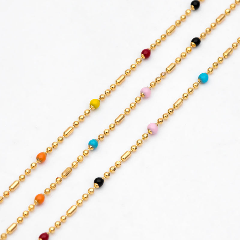Enamel Bead Chains, Plated Brass, 1.2mm Chain w/ 2mm Beads