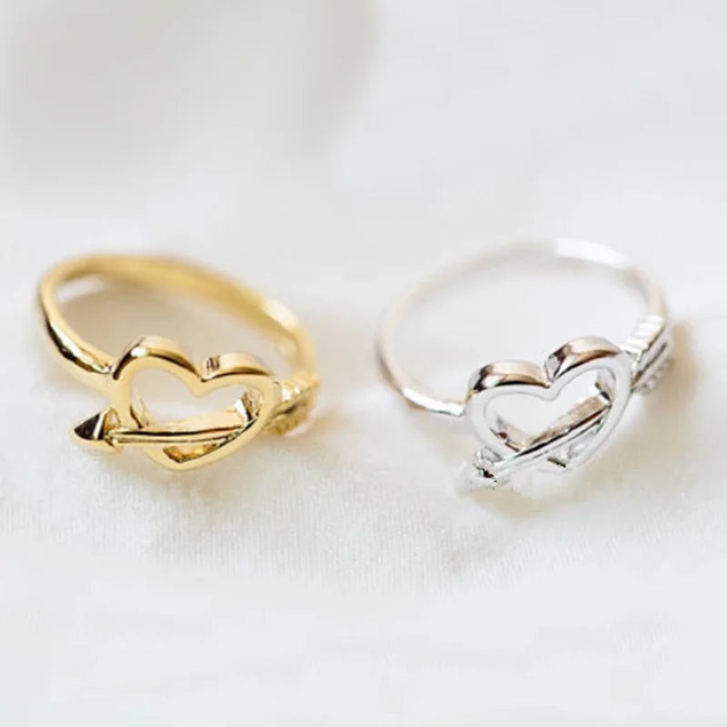 Ancient Cupid Arrow Heart Ring Women Girl Lover Lucky Jewelry