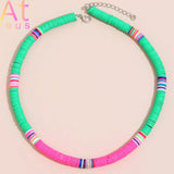 Colorful Surfer Beads Polymer Clay Choker Necklace Soft Pottery Swim Jewelry