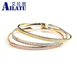 Micro Pave CZ & Charm Cuff Open Bangle Bracelet