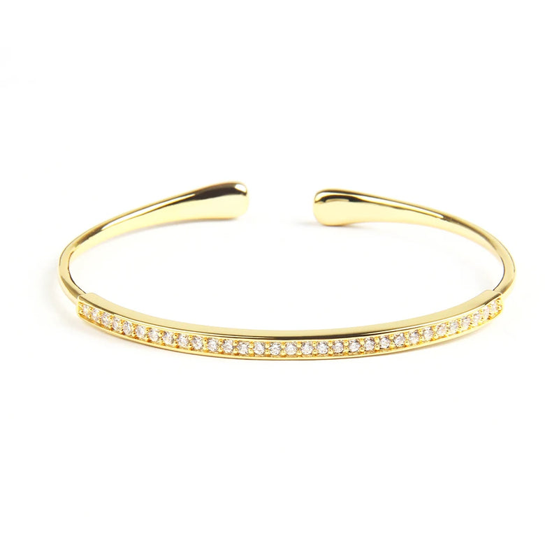 Micro Pave CZ & Charm Cuff Open Bangle Bracelet